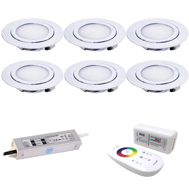 IP65 RGBW LED Mini Recessed Downlight 3W DC 12V 280lm 120 Degree Dimmable 304 Stainless Steel D72 x H14mm 55mm Cutout Driver and Dimmer Included