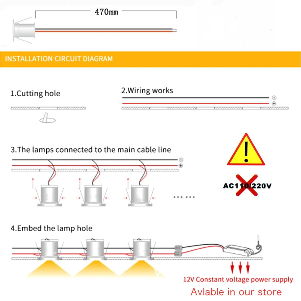 1W DC 12V Mini LED Recessed Spotlight IP65 D20mm 15mm Cutout 30° 120° Dimmable 7-Color