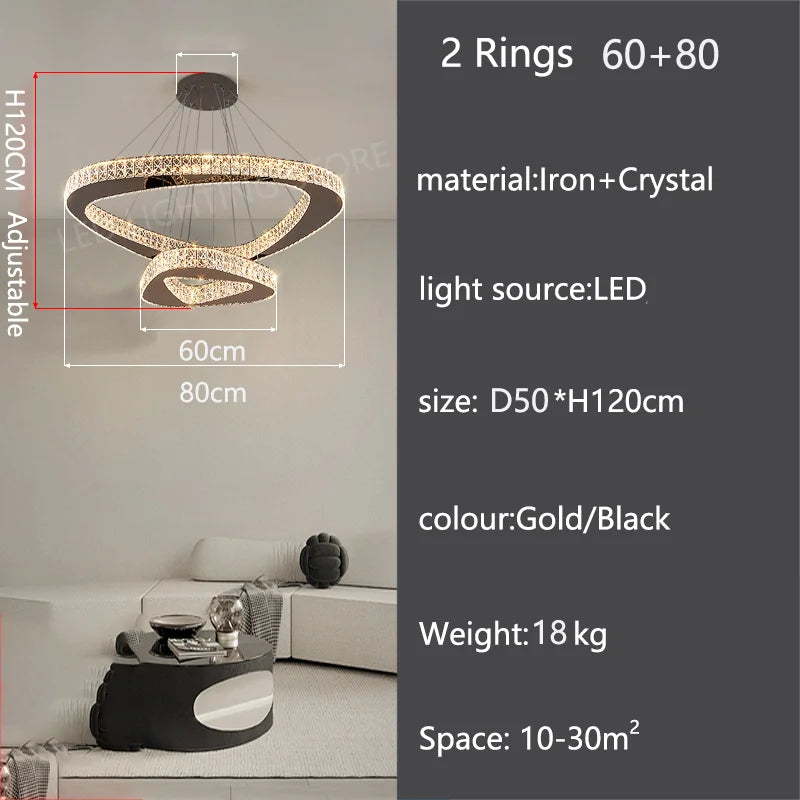 Modern Crystal LED Chandelier Stainless Steel Polished Cord Pendant Remote Control Dimmable AC 90-265V Villa Living Room Staircase