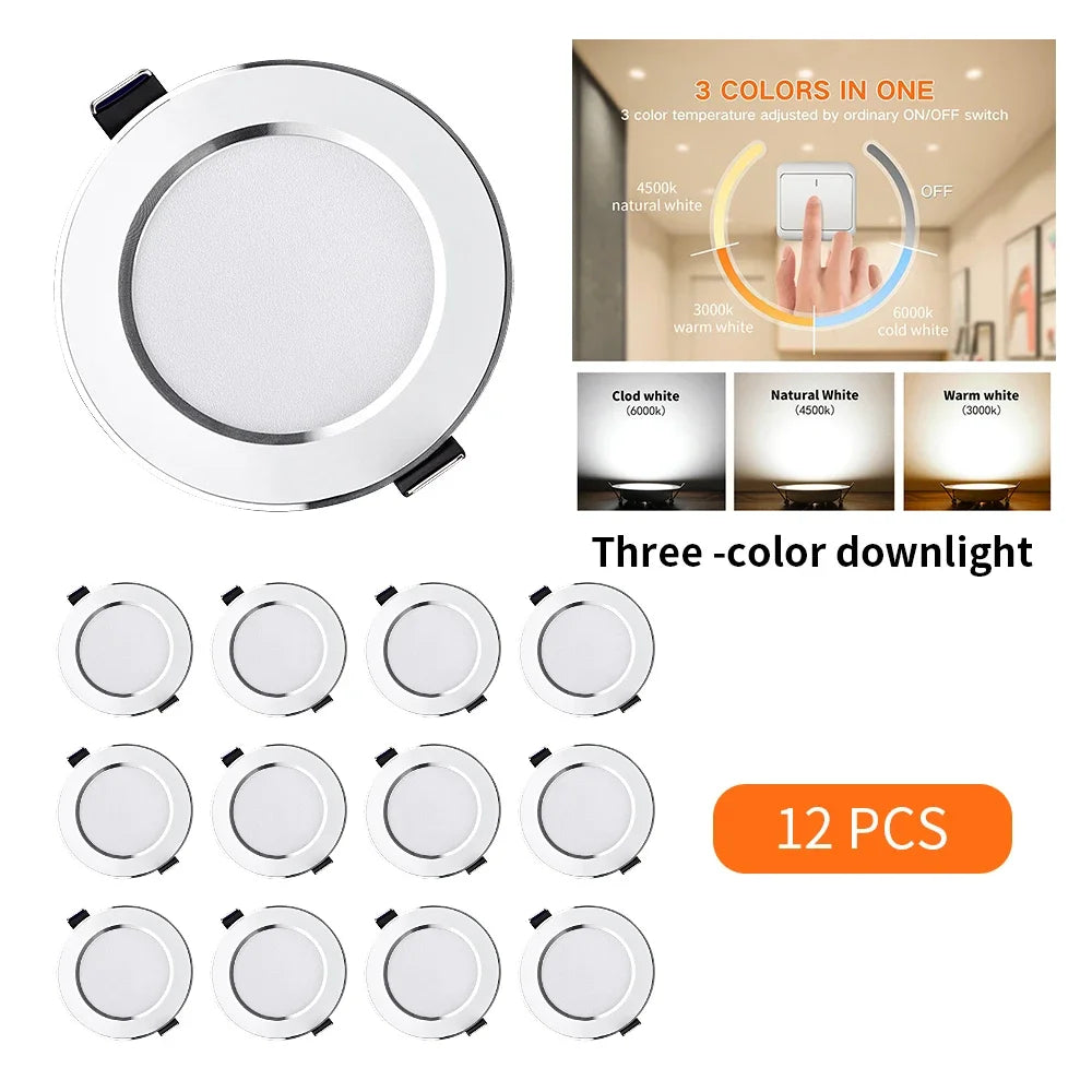 LED Recessed Downlight 5W 9W 12W 15W Aluminum CRI 80 Single Color or 3 Color Switching AC 110V or 220V 6 Pack or 12 Pack Round Ceiling Spot