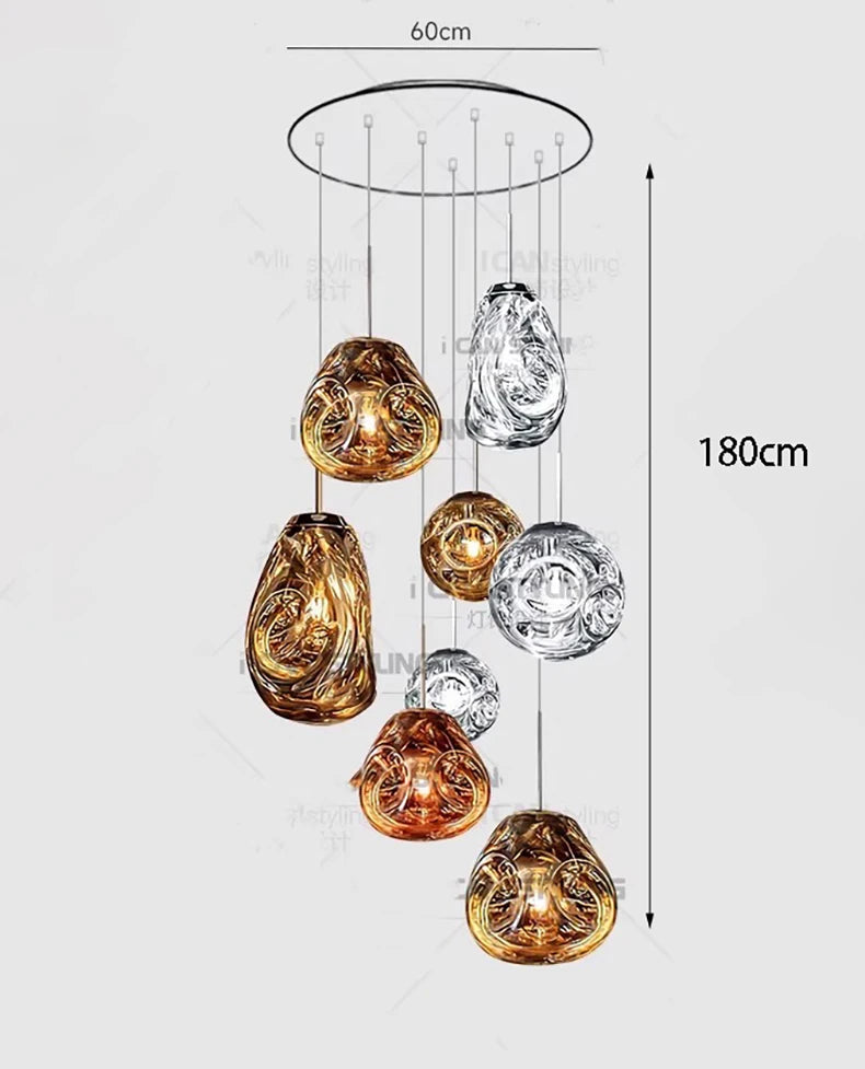 Modern Glass Iron Pendant Chandelier 3-21 Heads Round Linear Black Silver Gold AC 90-265V