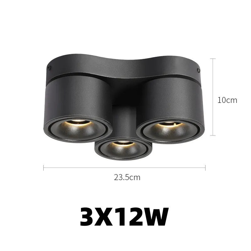 Foldable 360° Rotatable Dimmable COB LED Surface Downlight 7W-16W Double-Head to 32W Black