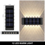 Solar Outdoor Wall Lamp IP65 Up Down 4LED 6LED 8LED Warm White 10H+ ABS Borosilicate Glass