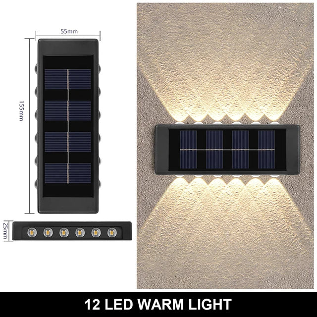 Solar Outdoor Wall Lamp IP65 Up Down 4LED 6LED 8LED Warm White 10H+ ABS Borosilicate Glass