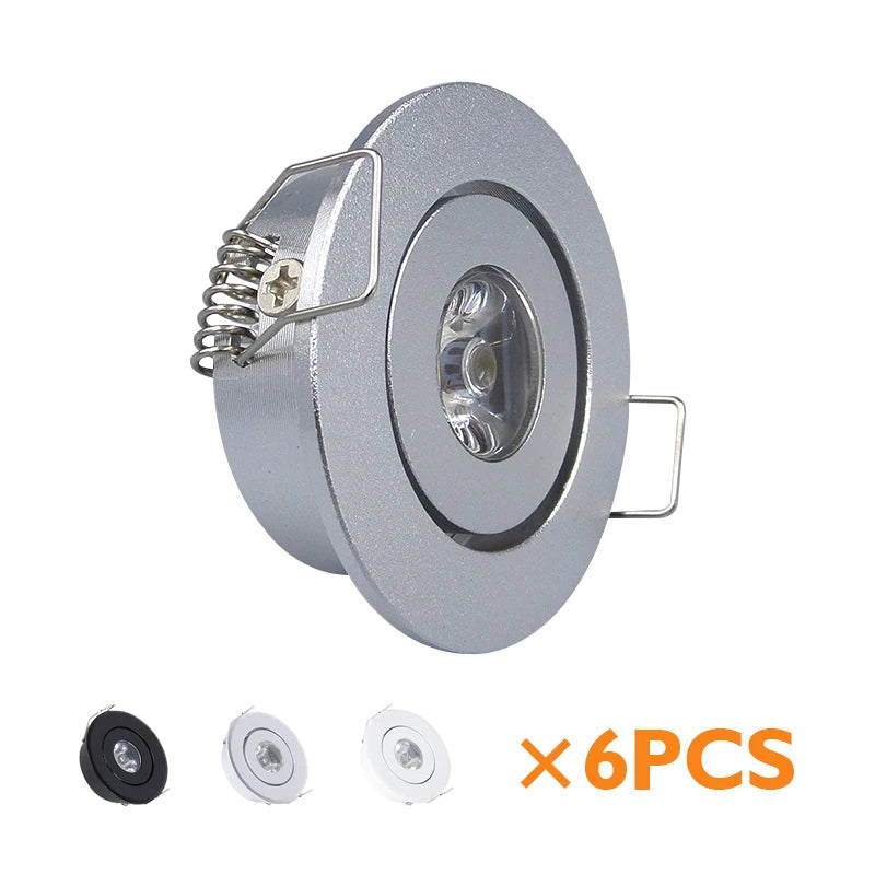 Mini Dimmable LED Recessed Downlight 1W 3W 52mm 45° CRI 80+ IP52 AC 85-265V 6 Pack