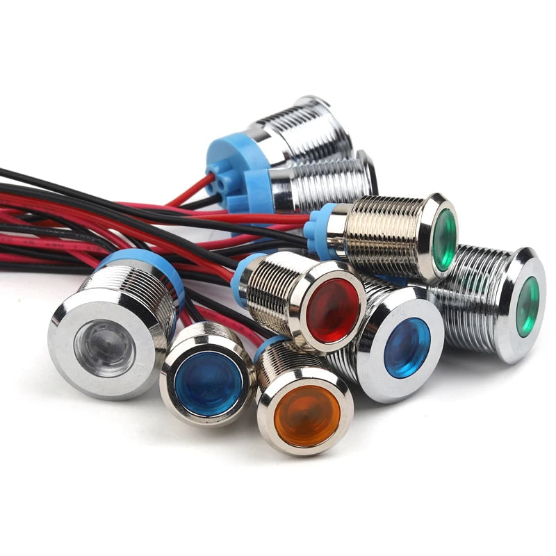 Waterproof Metal LED Indicator Pilot Light Copper 6mm 8mm 12mm 16mm 19mm 22mm 1A 6V 12V 24V 110V 220V Red Yellow Blue Green White