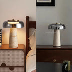 Mushroom Travertine Natural Stone Table Lamp 12W LED Glass Acrylic Shade AC 85-265V