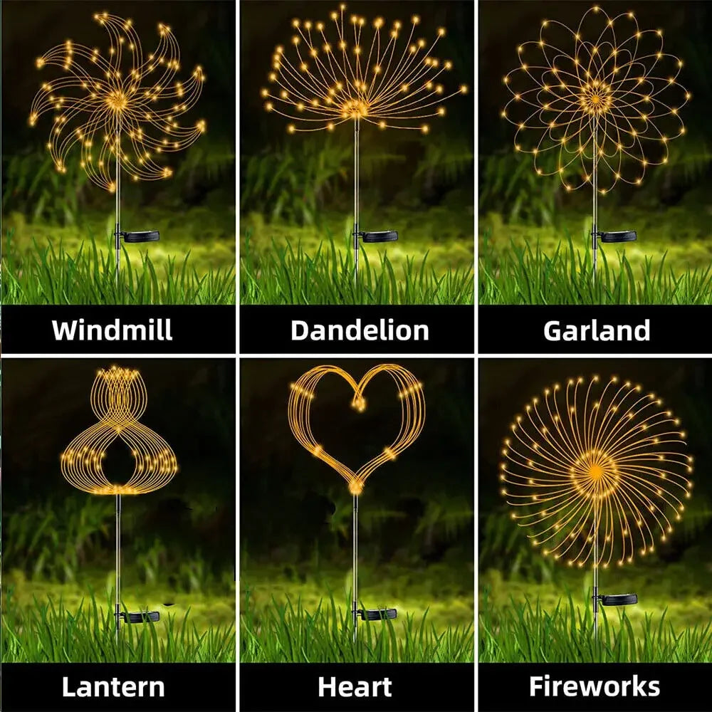 Solar LED Firework Dandelion Garden Stake Light IP68 Waterproof Stainless Steel ABS Colorful Outdoor Lawn Landscape Decor