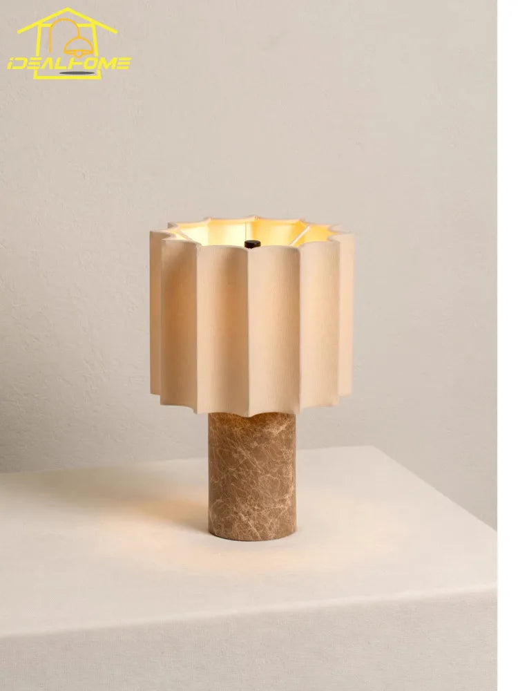 Marble USB Rechargeable Table Lamp Touch Dimmable Fabric Shade Vintage Nordic AC 90-260V