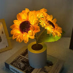Sunflower LED Night Light USB Rechargeable 1W Warm White 2 Brightness Modes Silk Cloth Plastic Bedroom Bedside Table Lamp