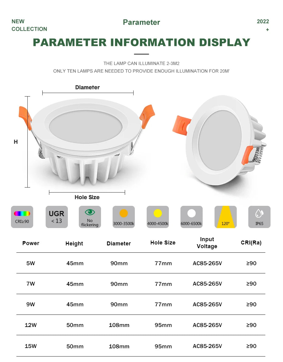 Modern IP65 Waterproof LED Ceiling Spotlight Fixture