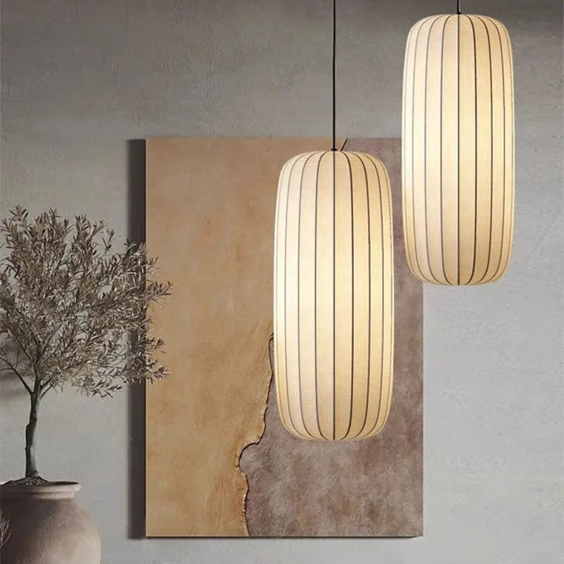 Modern Japanese Wabi-Sabi Fabric Silk E26 E27 Pendant Lamp Dimmable AC 90-260V Living Dining