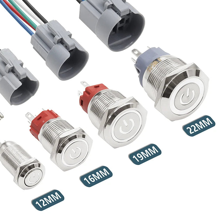 IP65 Waterproof Metal Push Button Switch 12mm 16mm 19mm 22mm 3A Copper LED Indicator 12V 24V Momentary Flat Circular Panel Mount