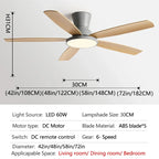 Ceiling Fan with LED Light 42 48 58 72 Inch DC Motor 6-Speed Remote Control 110-220V