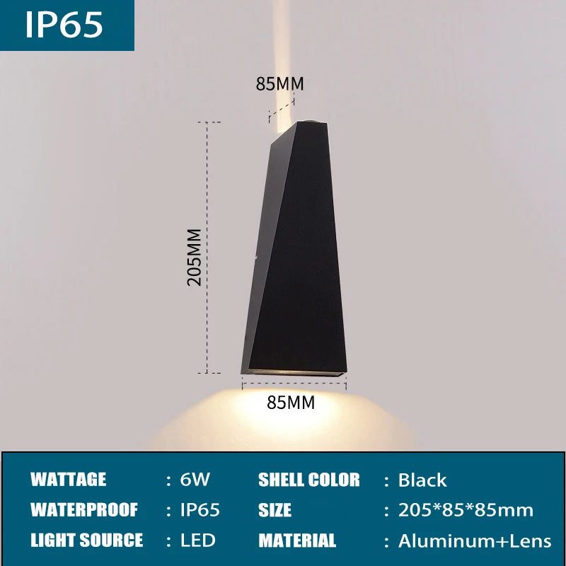 IP65 LED Outdoor Wall Lamp 6W 10W Aluminum Borosilicate Glass Baked Finish CRI 80 90 lm/W AC 85-265V Porch Garden Nordic Black White