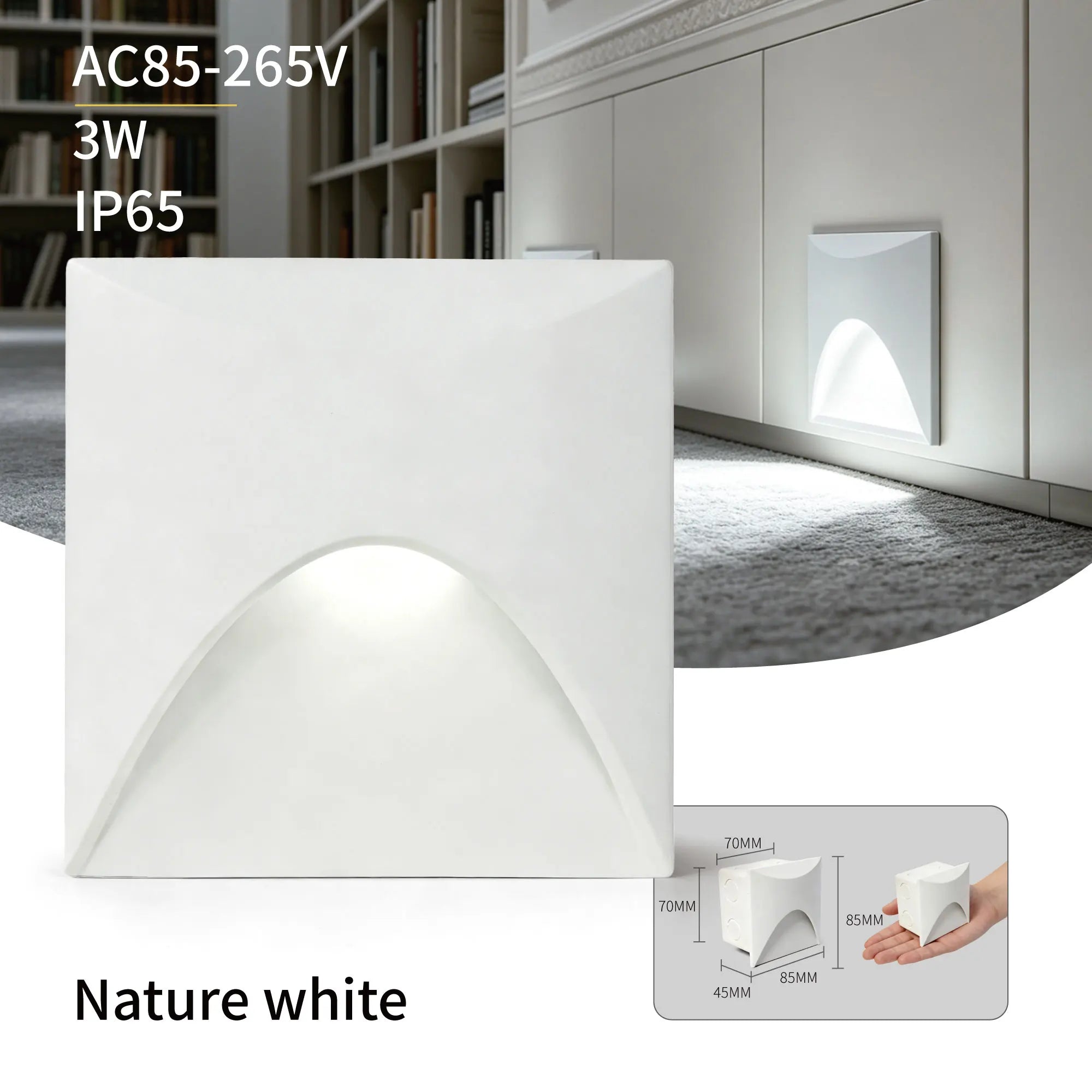 3W LED Recessed Step Light Square Round Black White AC 90-260V Anti-Glare Stair Wall