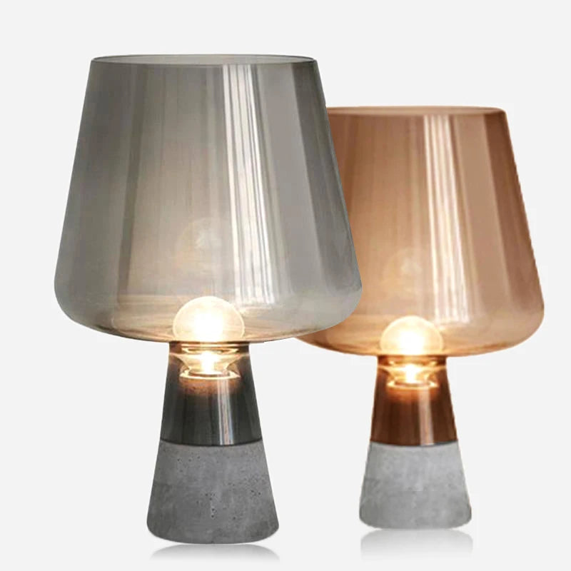 Cement Glass Table Lamp E14 D20cm H30cm Smoky Gray Amber AC 85-265V Bedside Desk Lamp