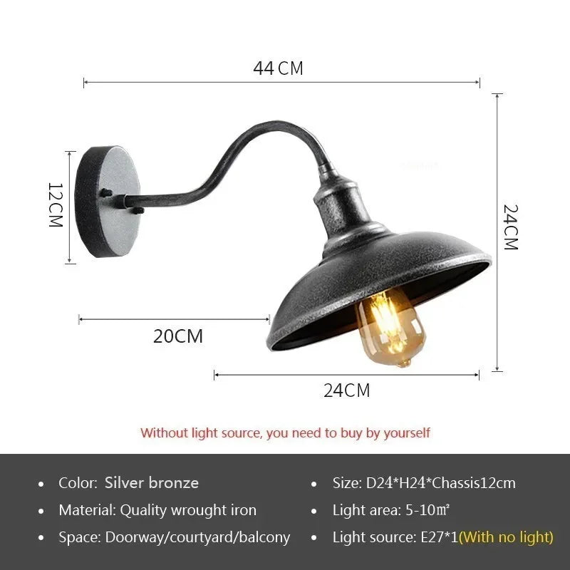 Vintage Iron IP65 Outdoor LED Wall Lamp E26 E27 D24-30cm Black Archaize Silver Gold AC 90-260V