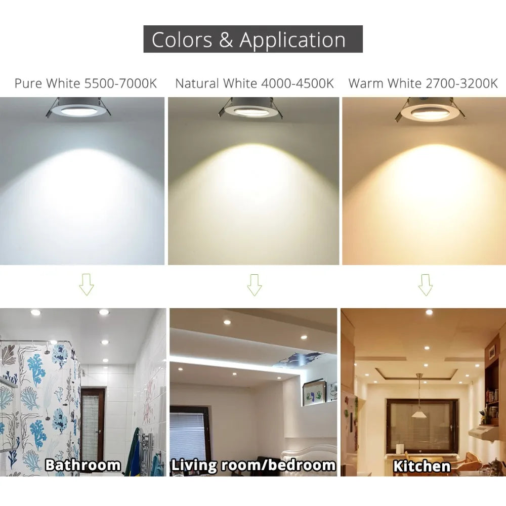 LED Recessed Downlight 9W 12W 15W 21W Aluminum 30 Degree Dimmable Knob Switch AC 110V 220V Warm White Natural White Cool White White 68-75mm Cutout