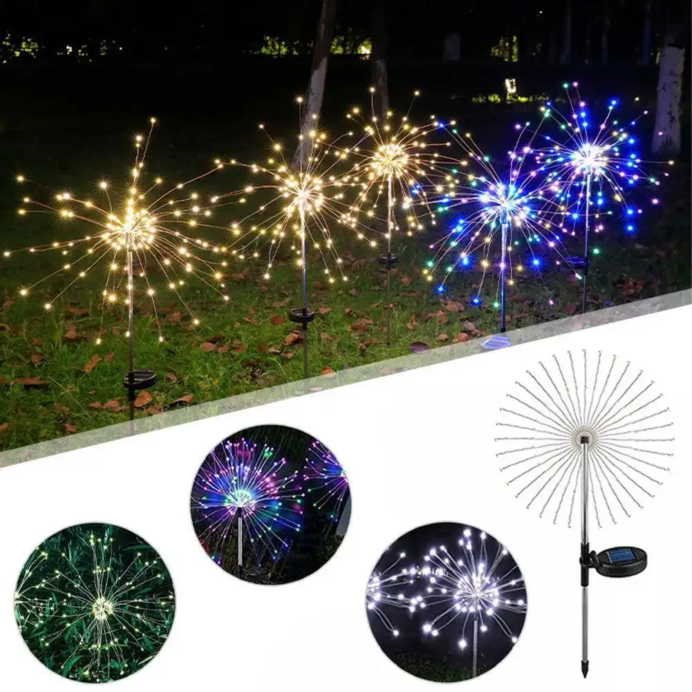 Solar LED Firework Dandelion Garden Stake Light IP68 Waterproof Stainless Steel ABS Colorful Outdoor Lawn Landscape Decor