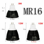 Dimmable LED Spotlight 9W 12W 15W E26 E14 GU10 MR16 B22 CRI 80+ 120° AC 85-265V