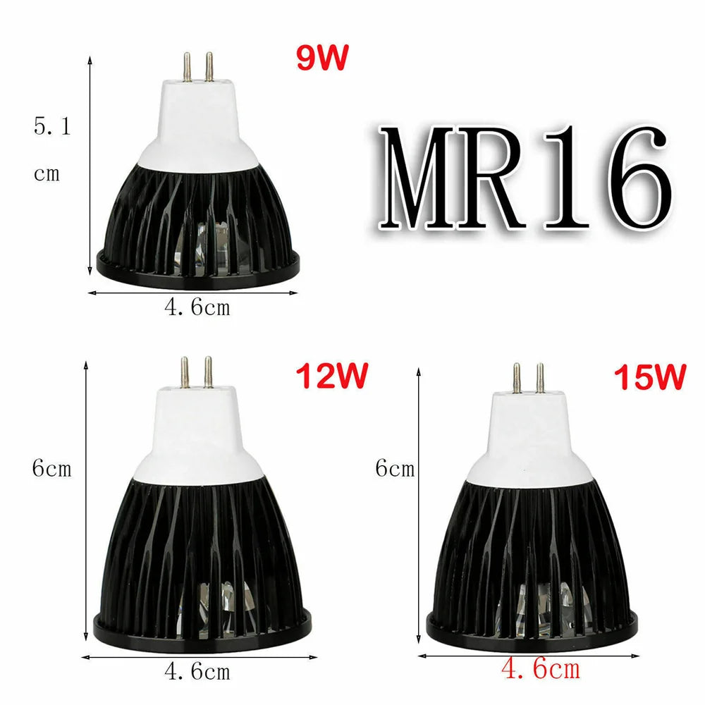 Dimmable LED Spotlight 9W 12W 15W E26 E14 GU10 MR16 B22 CRI 80+ 120° AC 85-265V