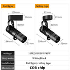 Surface-Mounted COB LED Spotlight 10W 20W 30W 40W 90-100lm/W AC 85-265V Black 3-Color