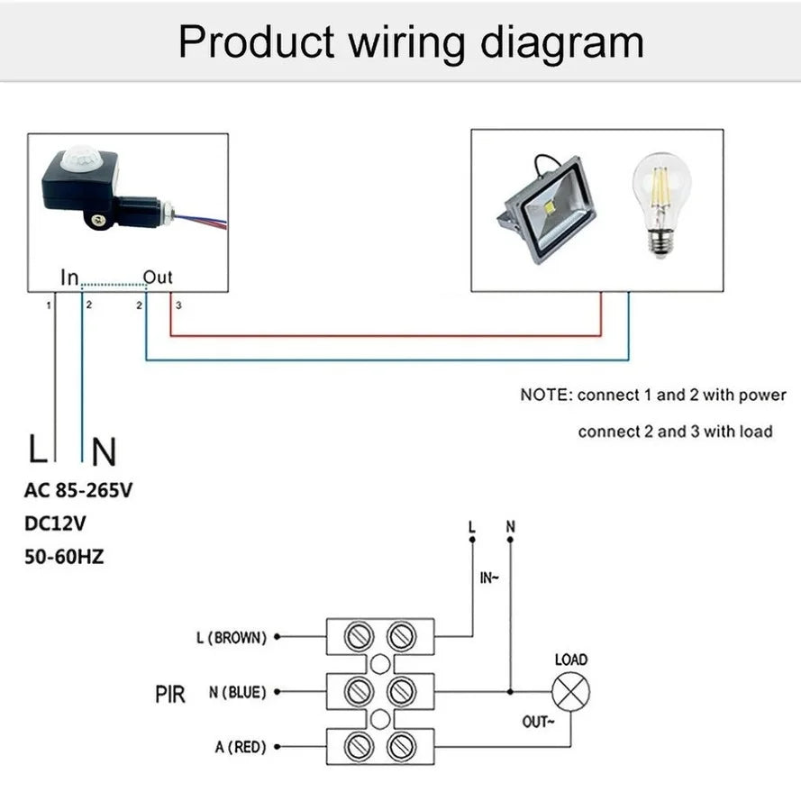 IP65 PIR Motion Sensor Switch AC 85-265V 160 Degree 6 to 8 Meter Detection Range Adjustable Sensitivity Timer Day Night Mode ABS Panel Mount