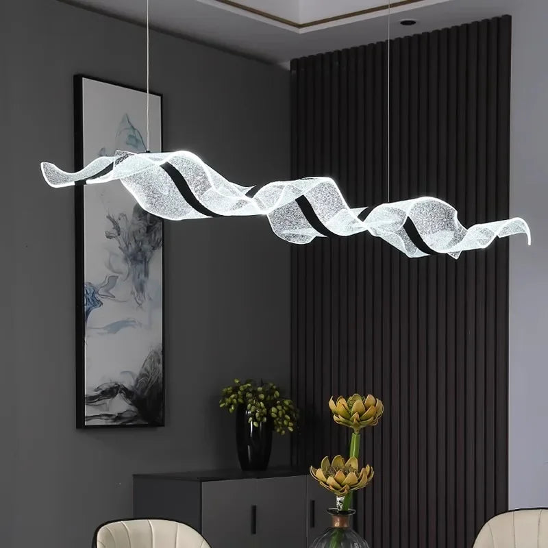 Modern Linear LED Pendant Chandelier 30-80W Gold Ironware Acrylic 4-Mode AC 90-265V