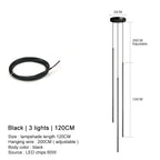 Modern Linear LED Chandelier Pendant Light 3 Head Black Brushed Aluminum Adjustable Wire Dining Room Kitchen Island