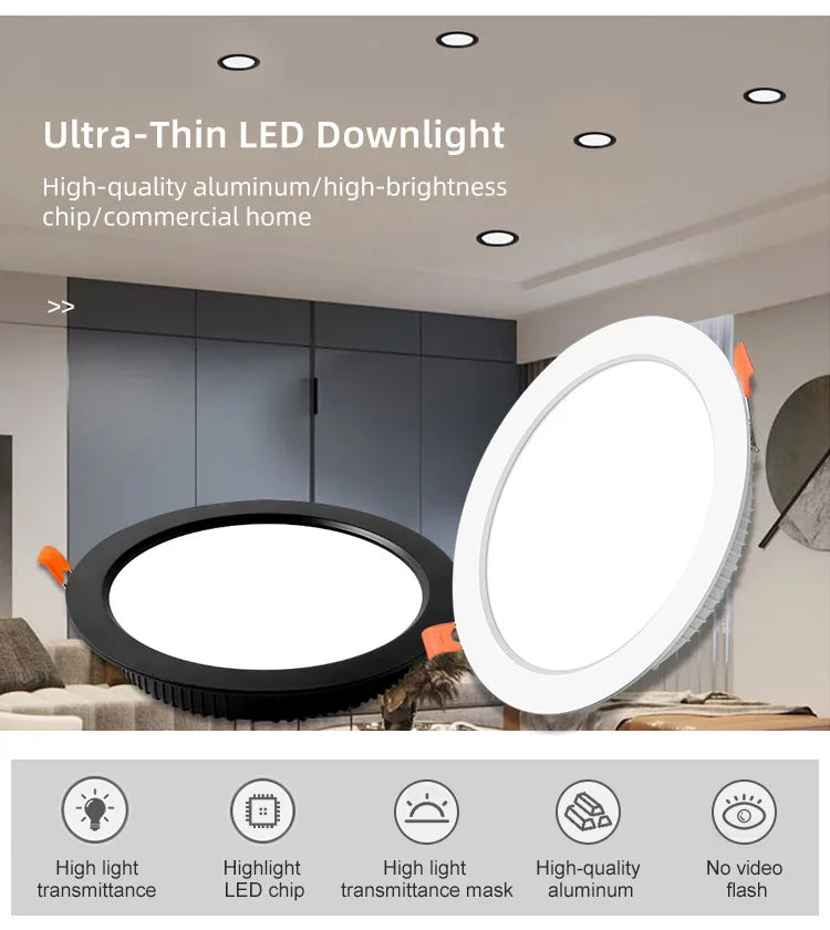 LED Recessed Ceiling Downlight 5W 9W 12W 15W 18W 24W 30W 36W 100lm/W AC110-240V