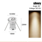 Mini 1W DC12V LED Recessed Spotlight D20mm 100lm 90-Degree Warm Neutral Cool RGB Colors