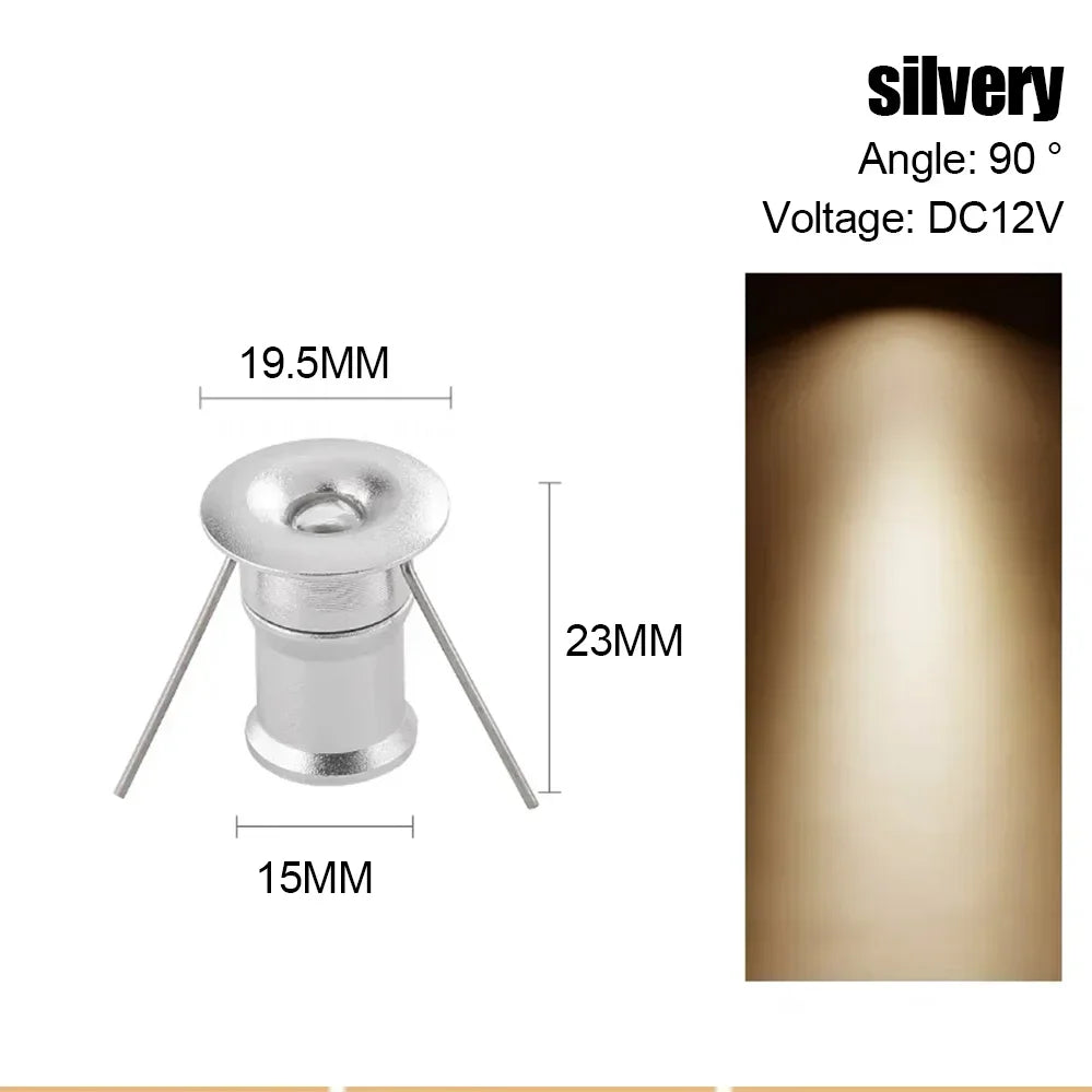 Mini 1W DC12V LED Recessed Spotlight D20mm 100lm 90-Degree Warm Neutral Cool RGB Colors