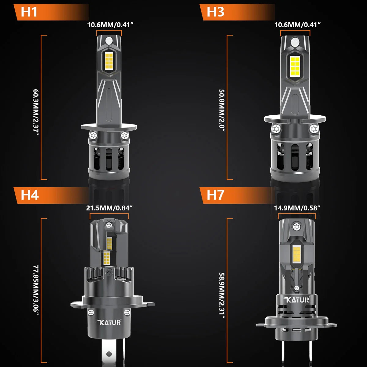 KaTur H1 H3 H4 H7 H8 H11 9005 9012 LED Headlight Bulb 6500K 360° Plug-Play 12V 2 Pack