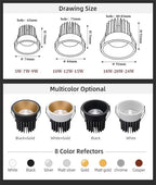 Dimmable COB LED Recessed Downlight 5W 7W 10W 12W 15W 18W 20W 24W AC 110-220V