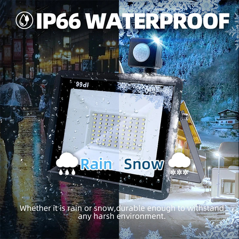 PIR Motion Sensor LED Flood Light 10W 20W 30W 50W 100W IP66 6000K AC 110-240V Outdoor