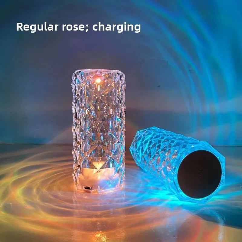 Crystal Rose LED Desk Lamp USB Rechargeable 5W Touch Switch 3 Color Temperatures ABS Acrylic Bedroom Bedside Night Light