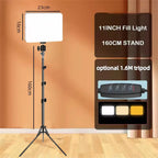 11-Inch LED Photography Fill Light 2700-6500K Dimmable 1/4" Mount Remote Tripod USB 5-20V