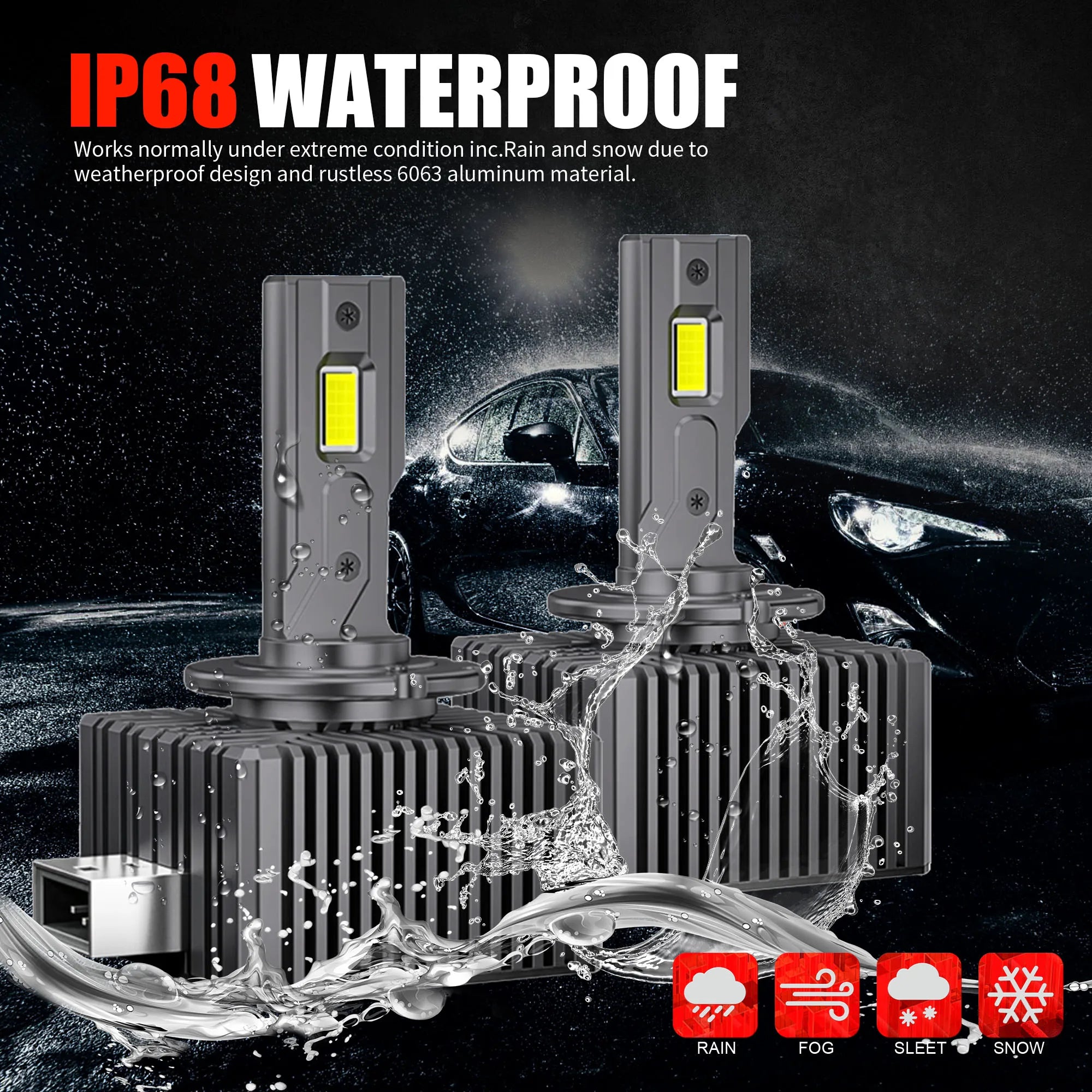 D1S D2S D2R D3S D4S D4R D5S D8S LED Headlight 35W 6000K Canbus All-in-One Fan Cooled 2-Pack