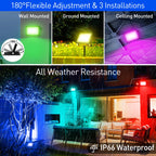 RGBCW Smart LED Flood Light 30W 60W 100W App Remote IP66 US Plug 110-130V Outdoor Garden