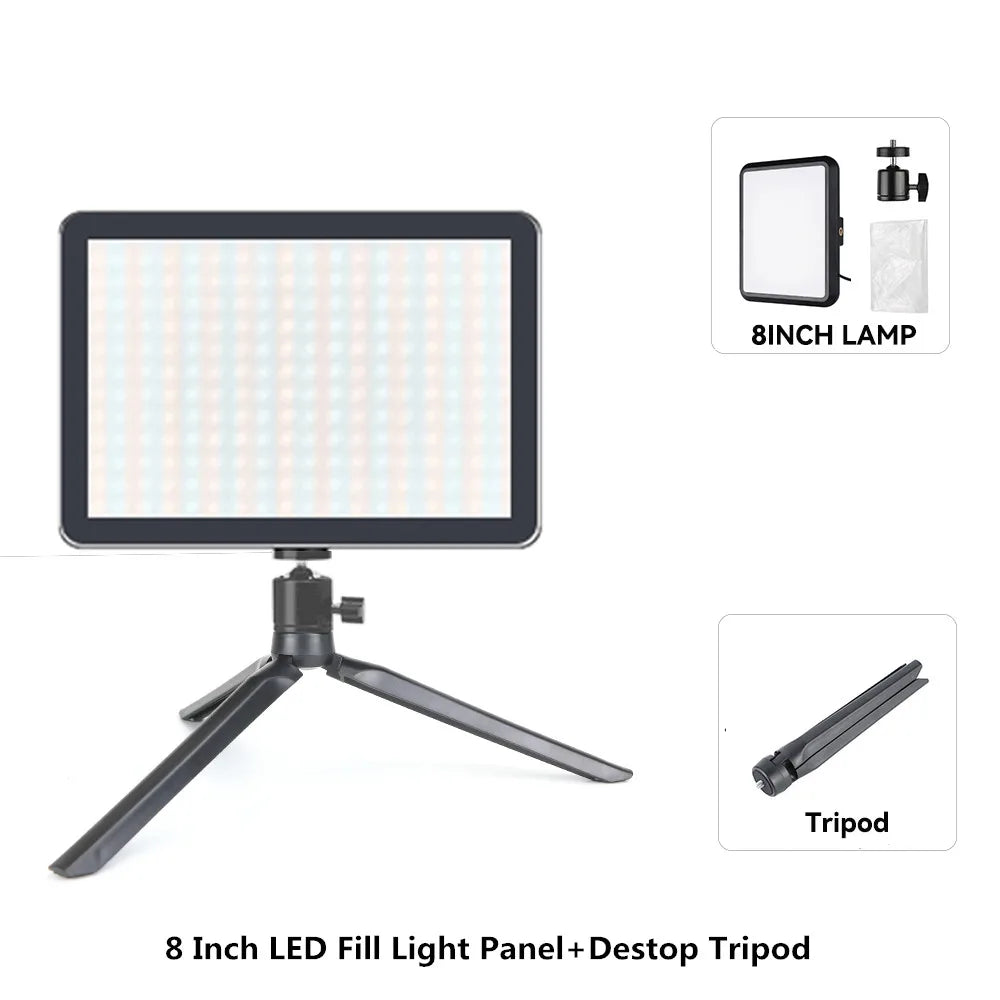 8/12 Inch LED Photography Video Panel Light 12W 15W 1700lm CRI 85+ 2800-7000K 5V USB-C Tripod