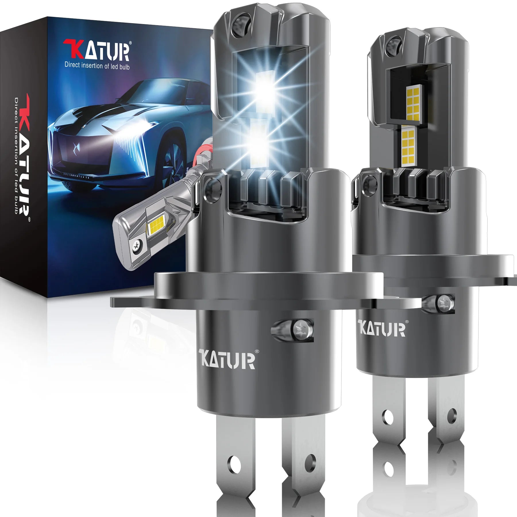 KaTur H1 H3 H4 H7 H8 H11 9005 9012 LED Headlight Bulb 6500K 360° Plug-Play 12V 2 Pack