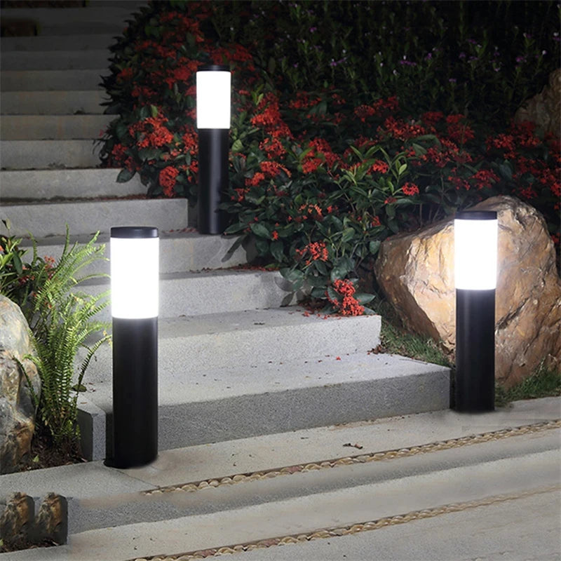 Solar LED Garden Post Lawn Light IP65 Stainless Steel PP 600mAh NiMH 8 to 15 Hour Runtime 43cm Pathway Courtyard Driveway Silver