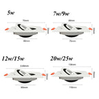 Dimmable Square 360-Degree Adjustable COB LED Recessed Downlight 5W 7W 9W 12W 15W 20W 25W