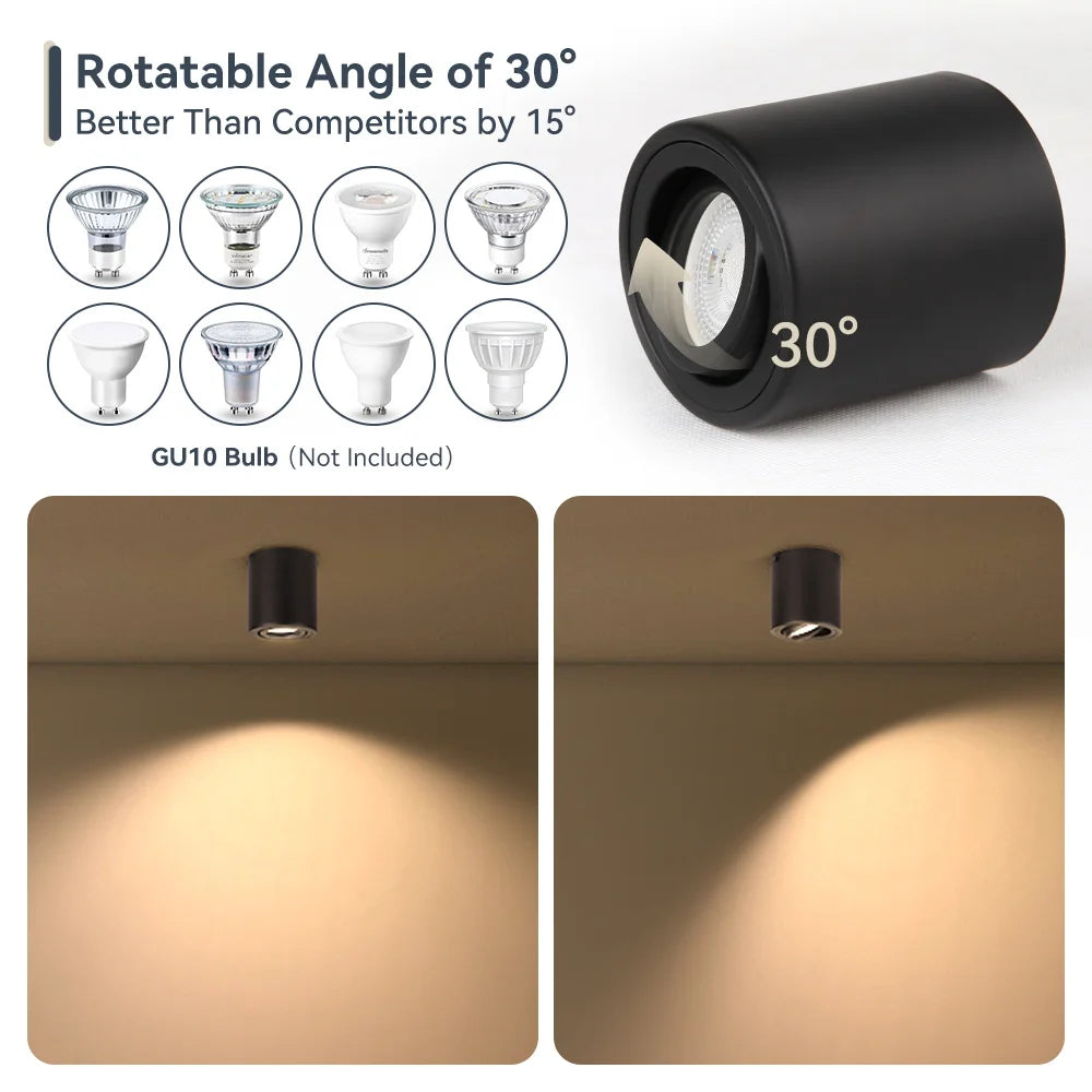 GU10 LED Surface Mounted Adjustable Ceiling Spotlight 30 Degree Rotation Aluminum AC 110-265V Black White Living Room Bedroom Kitchen