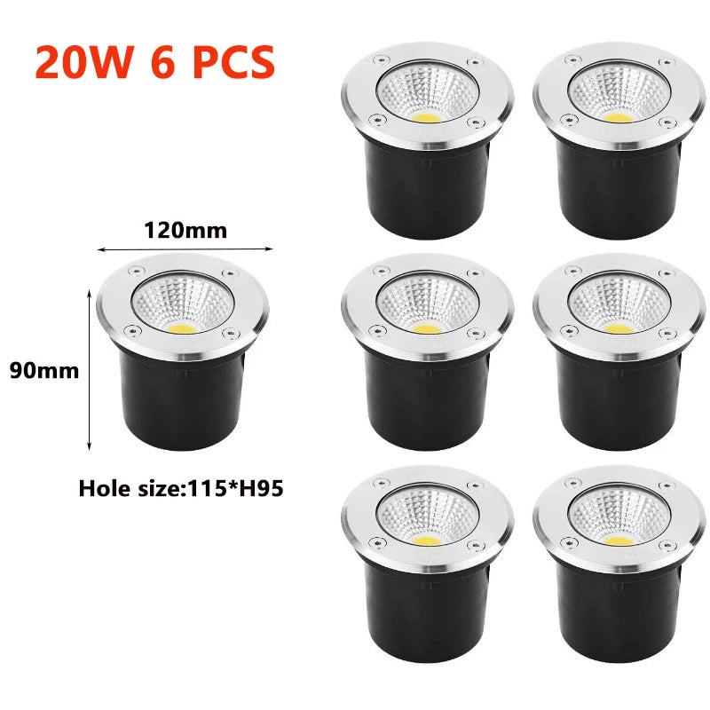 IP66 LED Underground Ground Light 5W 10W 15W AC 85-265V or DC 12-24V CRI 80 Aluminum Waterproof Garden Landscape Villa 6 Pack