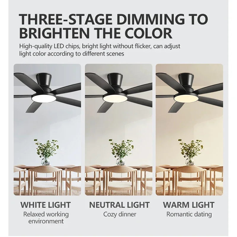 Ceiling Fan with LED Light 42 48 58 72 Inch DC Motor 6-Speed Remote Control 110-220V