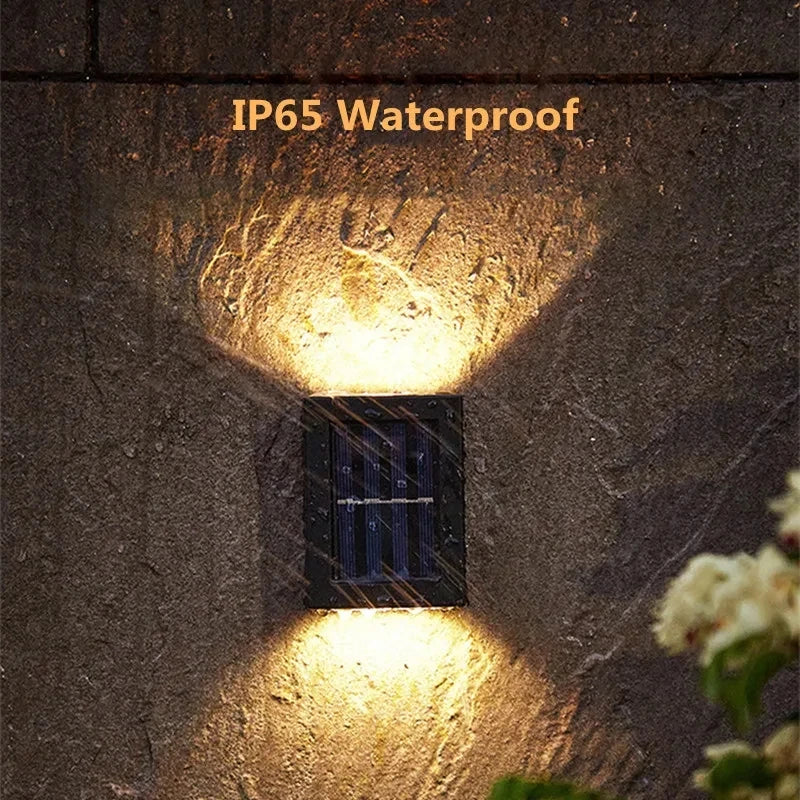 Solar LED Outdoor Wall Light Up and Down 2 or 6 LED IP65 Waterproof 600mAh Auto On/Off Warm White Cool White Garden Fence Stair Corridor