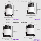 Dimmable Anti-Glare COB LED Recessed Downlight 3W 5W 7W 9W 10W 12W 15W 18W CRI 90+