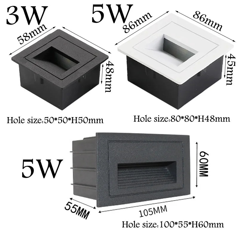 Dimmable LED Recessed Step Stair Wall Light 3W 5W 10W Up Down AC85-265V DC12V Black White